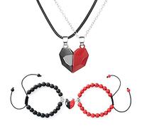 Elnwnnkc 4Pieces/Set Heart Couple Relationship Matching Chain Necklace Muiltcolor Adjustable Jewelry Gift Love Magnet Necklace for Mother and Son Couples