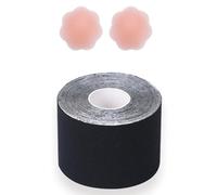 Elnwnnkc Boobytapes Kit de bandes adhésives pour gros soutiens-gorge mamelons avec pétales et cache-seins, Rouleau de traction noir H, M