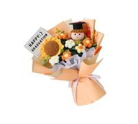 Elnwnnkc Bouquets de remise de diplôme en crochet - Oranges - Couleur bleue - Fleurs tricotées - Filles et garçons - 25 x 35 cm - Bouquets en laine faciles à utiliser
