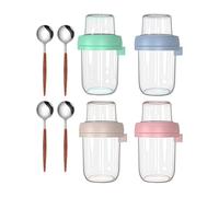 Elnwnnkc Compartment Design Glass Jar Set with Spoon and Lid for Hot Cold Beverages Breakfast Bowls Overnight Oats Container with Lid and Spoon