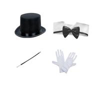 Elnwnnkc Costume de magicien pour adulte - Costume de magicien d'Halloween - Chapeau haut-de-forme et gants blancs - Costume pour adulte - Femme et homme