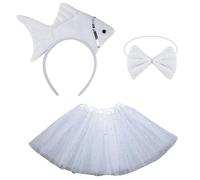 Elnwnnkc Costume de poisson 1/3 pièces avec bandeau en forme de poisson, nœud papillon, jupe tutu, accessoires pour enfants, filles, Halloween, cosplay, fête