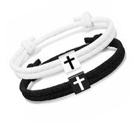 Elnwnnkc De 2 Bracelets Croix réglables Faits à la Main, Ajustement Confortable, Bijoux chrétiens pour Couples Religieux