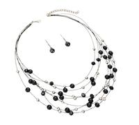 Elnwnnkc Ensemble de bijoux en perles multicolores, collier et boucles d ' oreilles festifs pour femmes, ensemble de bijoux avec perles de multicouches, boucles d ' oreilles tendance