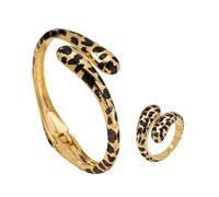 Elnwnnkc Ensemble de bracelets et bagues à léopard tendance, bijoux de déclaration élégants pour femmes, accessoire en alliage pour les amateurs de mode, accessoires de mode