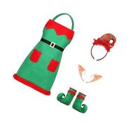 Elnwnnkc Ensemble de costumes de robe de tablier de vacances avec accessoires Cosplay elfes accessoires de déguisement pour la célébration de Noël vêtements de rassemblement accessoires de vacances