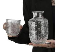 Elnwnnkc Ensemble de gobelets à eau en verre à relief élégant, boîtes à boissons pour dîner, tasse à boire ergonomique, idéale pour manger et se divertir, ensemble de tasses en verre de cuisine