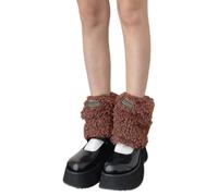 Elnwnnkc Jambières En Fourrure Pour Femmes Avec Étiquette De Lettre Esthétique Hiver Chaud Et Pelucheux Manchettes De Bottes Guêtres Chaussettes Streetwear Mode Fuzzy Warmers