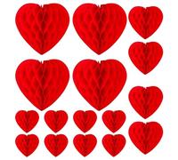 Elnwnnkc Lot de 16 boules en forme de cœur rouge en nid d'abeille pour la Saint-Valentin, les travaux manuels, l'assemblage de boules en papier pour la Saint-Valentin