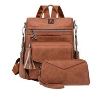 Elnwnnkc Sac à dos rétro pour étudiant, sac à dos avec pompons, grande capacité, sac à main en cuir PU, sac à bandoulière de voyage rétro, 07Style, Medium