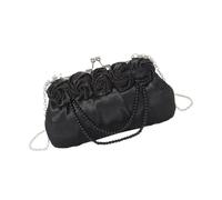 Elnwnnkc Sac à main avec sangle de chaîne amovible pour femme - Chaîne de perles 3D - Rose en satin - Sac à main de soirée, Noir