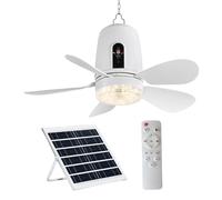 Elnwnnkc Solars Ventilateur de plafond avec lumière LED et télécommandes 41,9 cm à suspendre pour terrasse, tonnelle, camping, lumière solaire avec chargeurs