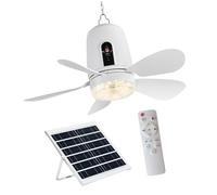 Elnwnnkc Solars Ventilateur de plafond avec lumière LED et télécommandes 41,9 cm à suspendre pour terrasse, tonnelle, camping, lumière solaire avec chargeurs