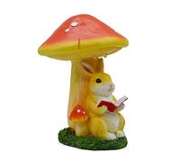 Elnwnnkc Statue de lapin champignon en résine avec lumière solaire pour une ambiance de jardin enchanteresse résistante aux intempéries Statue en résine extérieure