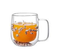 Elnwnnkc Tasse de tasse en verre à Double paroi avec fleurs sèches, escargots de mer, conques, garnitures pour café, jus de lait, joli, tasse à café en verre