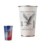 Elnwnnkc Tasses à changement de couleur activées à froid en acier inoxydable pour le 250e anniversaire, récipient patriotique Eaglet et Gonfalon de 17 oz pour le 4 juillet