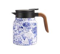 Elnwnnkc Théière extra de 1 litre pour préparer du thé Motifs rétro Isolation Double paroi Acier anti-rouille avec bois Théière avec motifs floraux chinois