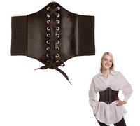 ELNX Ceinture Corset Femme | Corset Pirate | Ceinture Large Élastique en Simili Cuir pour Déguisement, Cosplay, Fête Catwoman, Halloween (Marron)