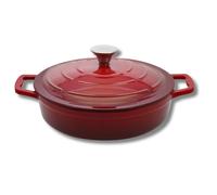 Elo 3082826 Cocotte En Fonte Émaillée Basse Antiadhésive Avec Couvercle, Rouge Cerise, Passe Au Four, Marmite Tous Feux, Faitout Induction 28 Cm 3l