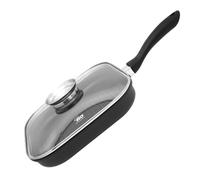 Elo 9155026 Poêle grill carrée avec couvercle en verre, Gril en fonte, Poêle à griller avec revêtement antiadhésif, Convient à tous types de feux, Fonte d'aluminium, 28x28x7cm