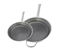 ELO 9349850 Lot de 2 Poêles 24 et 32 cm en Acier Inoxydable 18-10, sans PFAS, Antiadhésive, Induction, Revêtement Antiadhésif Minéral sans PFAS, Inox 18-10, Acier Inox, Aluminium, Gris, 24 et 32 cm