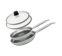 Elo 9350350 Poêles 24 et 28 cm Acier Inoxydable 18/10, Triply 3 Couches, Antiadhésif Minéral Elodur Select Sans PFAS, Résistant aux Rayures, Tous Feux Dont Induction et Four, Garantie 4 Ans, Inox, Alu