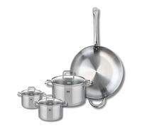 ELO 9500250 Batterie de cuisine 4 pièces, Set de 1 Poêle de cuisson 32 cm et 3 faitouts 12, 16 et 20 cm Elo Profi Citrin, inox, induction