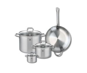 ELO 9500450 Batterie de cuisine 4 pièces, Set de 1 Poêle de cuisson 32 cm et 3 faitouts 12, 20 et 26 cm Elo Profi Citrin, inox, induction, Gris Pierre