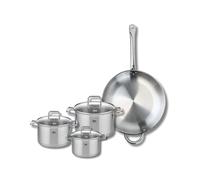 ELO 9500550 Batterie de cuisine 4 pièces, Set de 1 Poêle de cuisson 32 cm et 3 faitouts 14, 16 et 20 cm Elo Profi Citrin, inox, induction