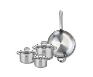 ELO 9500550 Batterie de cuisine 4 pièces, Set de 1 Poêle de cuisson 32 cm et 3 faitouts 14, 16 et 20 cm Elo Profi Citrin, inox, induction