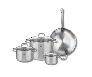ELO 9500750 Batterie de cuisine 4 pièces, Set de 1 Poêle de cuisson 32 cm et 3 faitouts 14, 20 et 26 cm Elo Profi Citrin, inox, induction, Gris Anthracite