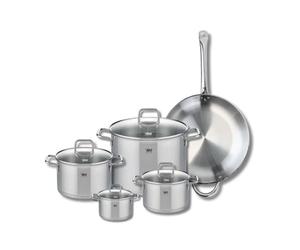 ELO 9501250 Batterie de cuisine 5 pièces, Set de 1 Poêle de cuisson 32 cm et 4 faitouts 12, 16, 20 et 26 cm Elo Profi Citrin, inox, induction