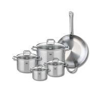 ELO 9501350 Batterie de cuisine 5 pièces, Set de 1 Poêle de cuisson 32 cm et 4 faitouts 14, 16, 20 et 26 cm Elo Profi Citrin, inox, induction