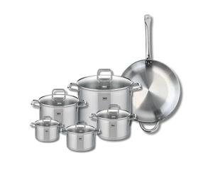 ELO 9501450 Batterie de cuisine 6 pièces, Set de 1 Poêle de cuisson 32 cm et 5 faitouts 12, 14, 16, 20 et 26 cm Elo Profi Citrin, inox, induction, Gris Ardoise