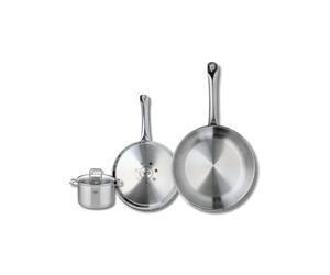 ELO 9501550 Batterie de cuisine 3 pièces, Set de 2 Poêles de cuisson 24 et 28 cm et 1 faitout 12 cm Elo Profi Citrin, inox, induction, Gris