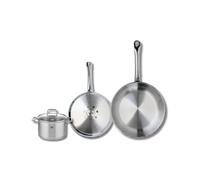 ELO 9501650 Batterie de cuisine 3 pièces, Set de 2 Poêles de cuisson 24 et 28 cm et 1 faitout 14 cm Elo Profi Citrin, inox, induction, Gris Perle