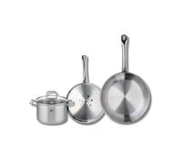 ELO 9501750 Batterie de cuisine 3 pièces, Set de 2 Poêles de cuisson 24 et 28 cm et 1 faitout 16 cm Elo Profi Citrin, inox, induction