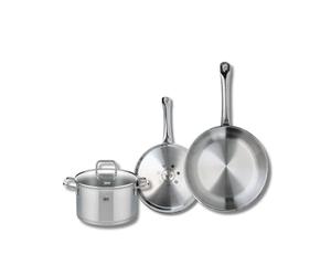 ELO 9501850 Batterie de cuisine 3 pièces, Set de 2 Poêles de cuisson 24 et 28 cm et 1 faitout 20 cm Elo Profi Citrin, inox, induction, Gris Pierre