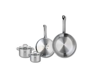 ELO 9502050 Batterie de cuisine 2 pièces, Set de 0 Poêle de cuisson 24 et 28 cm et 2 faitouts 12 et 14 cm Elo Profi Citrin, inox, induction, Gris Clair