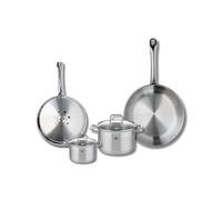 ELO 9502150 Batterie de cuisine 4 pièces, Set de 2 Poêles de cuisson 24 et 28 cm et 2 faitouts 12 et 16 cm Elo Profi Citrin, inox, induction