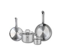 ELO 9502250 Batterie de cuisine 4 pièces, Set de 2 Poêles de cuisson 24 et 28 cm et 2 faitouts 12 et 20 cm Elo Profi Citrin, inox, induction