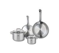 ELO 9502550 Batterie de cuisine 4 pièces, Set de 2 Poêles de cuisson 24 et 28 cm et 2 faitouts 14 et 20 cm Elo Profi Citrin, inox, induction