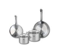 ELO 9502750 Batterie de cuisine 4 pièces, Set de 2 Poêles de cuisson 24 et 28 cm et 2 faitouts 16 et 20 cm Elo Profi Citrin, inox, induction, Gris Cendré
