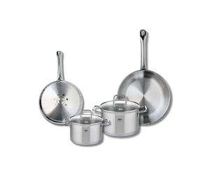 ELO 9502750 Batterie de cuisine 4 pièces, Set de 2 Poêles de cuisson 24 et 28 cm et 2 faitouts 16 et 20 cm Elo Profi Citrin, inox, induction, Gris Cendré