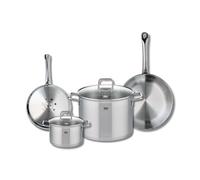 ELO 9502850 Batterie de cuisine 4 pièces, Set de 2 Poêles de cuisson 24 et 28 cm et 2 faitouts 16 et 26 cm Elo Profi Citrin, inox, induction, Gris Étain