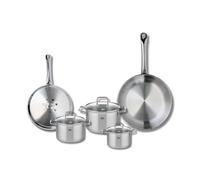 ELO 9503050 Batterie de cuisine 5 pièces, Set de 2 Poêles de cuisson 24 et 28 cm et 3 faitouts 12, 14 et 16 cm Elo Profi Citrin, inox, induction, Gris Clair
