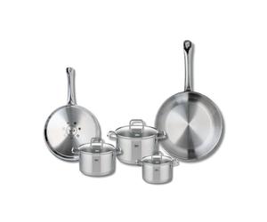 ELO 9503050 Batterie de cuisine 5 pièces, Set de 2 Poêles de cuisson 24 et 28 cm et 3 faitouts 12, 14 et 16 cm Elo Profi Citrin, inox, induction, Gris Clair
