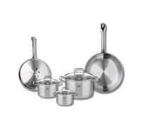ELO 9503150 Batterie de cuisine 5 pièces, Set de 2 Poêles de cuisson 24 et 28 cm et 3 faitouts 12, 14 et 20 cm Elo Profi Citrin, inox, induction