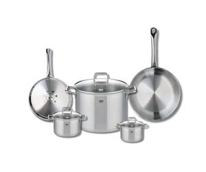 ELO 9503250 Batterie de cuisine 5 pièces, Set de 2 Poêles de cuisson 24 et 28 cm et 3 faitouts 12, 14 et 26 cm Elo Profi Citrin, inox, induction