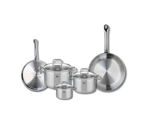 ELO 9503350 Batterie de cuisine 5 pièces, Set de 2 Poêles de cuisson 24 et 28 cm et 3 faitouts 12, 16 et 20 cm Elo Profi Citrin, inox, induction, Gris Pierre